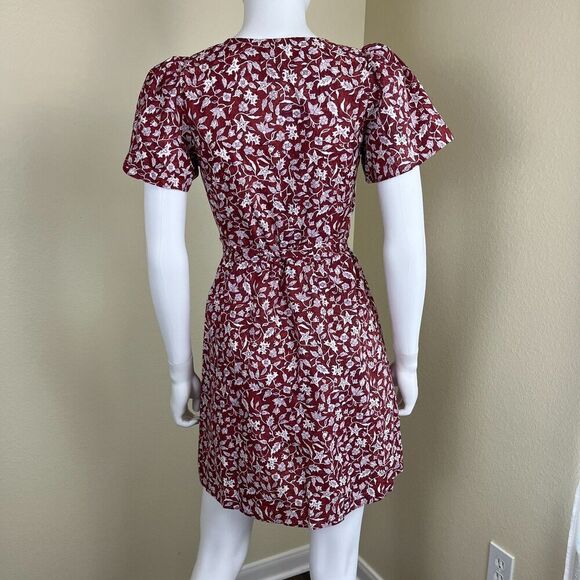 Madewell Women's Size XS Red Foral Wrap Mini Dress Cotton Cottagecore Fall Y2K - Picture 4 of 14